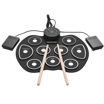 Висококачествен Електронен Барабан USB Rol Up Drum Set Цифров Силикон в Шок Комплект 9 Барабанни Накладки