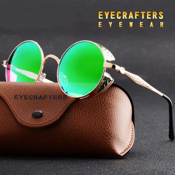 2020 Поляризирани Слънчеви очила са В Готически Стил В Стил Steampunk С Огледално Покритие Кръг Кръг Слънчеви очила Ретро Реколта Gafas Masculino Зелен