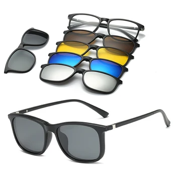 5 В 1 Обичай Мъжки Поляризирани Оптични Магнитни Слънчеви очила с Магнитен Клипс за Слънчеви Очила на Polaroid Clip on Слънчеви Очила в Рамки