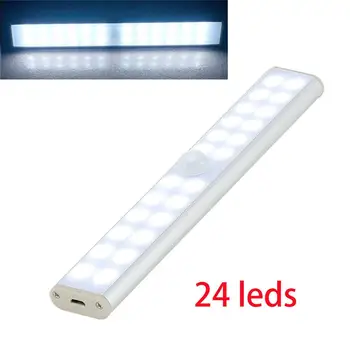 24 LED Индукционный Лампа Под Шкаф, Сензор за Движение, Нощно За Кабинет, Лампа С Магнитна Лента, работещи На Батерии За Кухненски Шкаф