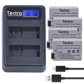 Tectra 4 бр. LP-E8 LPE8 LP E8 7,4 В/1800 mah Литиево-йонна Батерия + LCD дисплей USB Двойно Зарядно Устройство За Canon EOS 550D 600D 650D 700D