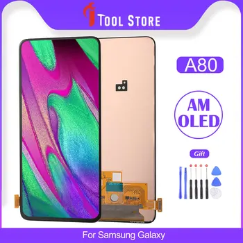 100% OEM За Samsung Galaxy A80 LCD дисплей с сензорен екран AMOLED Дигитайзер За Samsung A80 Монтаж на Замяна С Подарък Рамка