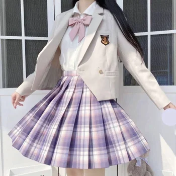 Модни Дамски Поли от 2021 г., Училищни Чист Училищна Пола в Корейски Стил в Клетката, Кавайная Училищна Пола за Момичета, Плиссированная Мини-Пола с висока Талия, Дамски