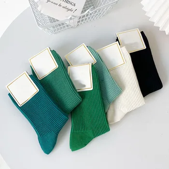 Дамски памучни чорапи, 3 чифта/лот, дамски Чорапи в ивицата зелената серия, Женски Сладки Чорапи за момичета, абсорбиращи потта, Дезодорант