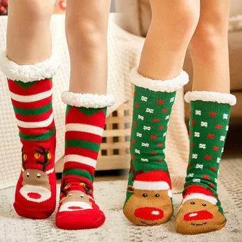 LONCENXIS/Женски Коледни Плюшени Чорапи със Сладки Анимационни Модел, Сгъстено дамски Топли чехли За пола, Чорапи