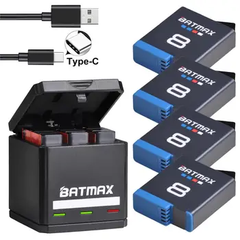 Batmax за Gopro Hero 8 Литиево-йонна батерия Black Hero 8 Черно GoPro Hero 7 Cam Akku + USB Тройно зарядно устройство с пристанище Type C.