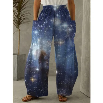 Звездното Небе Звездното Пространство 3D Печатни Дамски Дълги Панталони Негабаритная Градинска Дрехи С Висока Талия Реколта Зреещи Плажни Дрехи За Момичета Панталони