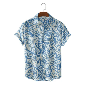 Модни Хавайска Риза За Мъжете, Лятна Плажна Реколта Дрехи, Етнически Tribal Елемент, Camisa Masculina, Ropa Hombre Blusas, Блузи