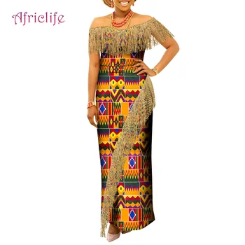 Африкански Рокли за Жените, които Вечер около 18 см със Златни Ресни за Декорация Сватба Облекло WY8800