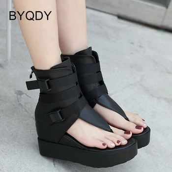 BYQDY/2021 г., летни дамски сандали, Модни джапанки в римски стил, дамски обувки на танкетке, увеличаване на растежа, дамски сандали на висок ток, black Размер диапазон 34-40