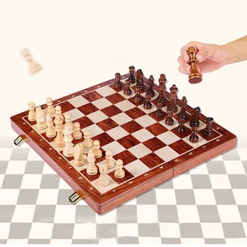 4 Шахматен Комплект от махагон с кралицата, Дървена Шахматна игра, Поп на Височина 80 мм, фигури, Сгъваема Шахматната дъска, 39*39 см, Настолна Игра