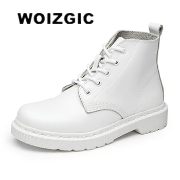 WOIZGIC/женски ботильоны от естествена кожа, обувки На Платформа, дамски обувки на старото плюшено Меху, топло, Есен-Зима, големи Размери 43 44