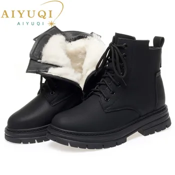 AIYUQI/дамски обувки-големи размери 41, 42, 43, нескользящие Модни дамски Зимни обувки от естествена кожа, Нови Ежедневни дамски Ботильоны с кръгло бомбе