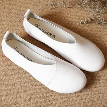 2022 г., Дамски обувки на плоска подметка от естествена кожа, кожени лоферы ръчно изработени, гъвкава Пролетно Ежедневни обувки от телешка кожа, дамски обувки на плоска подметка