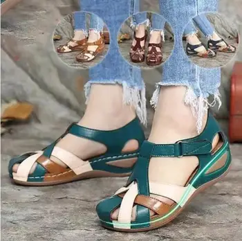 Модерни дамски сандали с Кръгло Бомбе, Дамски Чехли, Ежедневни Удобни Улични модни Слънчеви обувки Големи Размери, дамски Обувки в стил ретро
