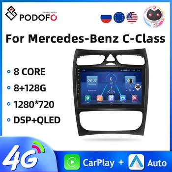 Podofo 2din Радиото в автомобила Android Стерео Радио Приемник За Mercedes-Benz C-Class/CLK 2002-2004 GPS 4G WIFI Carplay 9 