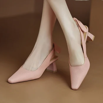Lucyever/ Дамски Сандали на висок ток от изкуствена кожа, 2023, Елегантни вечерни модела обувки без закопчалка, Женски Обикновена сандали на дебел ток