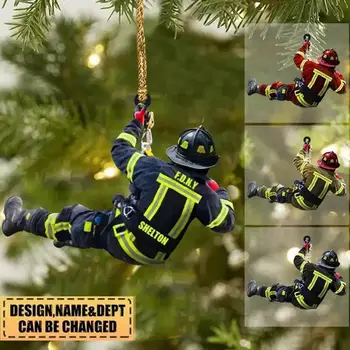 Персонализирани Коледен Пожарникар Висулка Коледно Дърво За Украса На Дома Дървена Творчески Пожарникар Периферна Авто Висулка Ключодържател