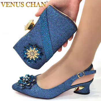 Venus Chan/ 2022, Нигерийская сватба парти, Модни дамски обувки и Чанта в комплект Летни Елегантни дамски Сандали на висок ток с кристали