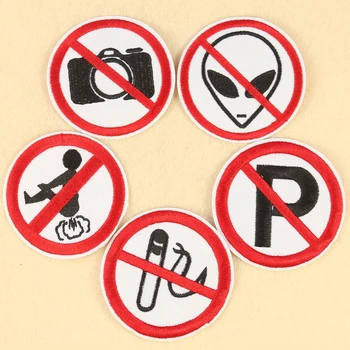 Cartoony Символ No Alien No Smoking No Stop, Кръгла Апликация, Железни Ивици По Дрехите, Бродирани Икони За Дрехи, фланелка