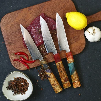 JUMCSONG 67-слойный универсален нож от дамасской стомана, 5-инчов нож на главния готвач със стабилна дървена дръжка, остри кухненски ножове със стоманена сърцевина VG10