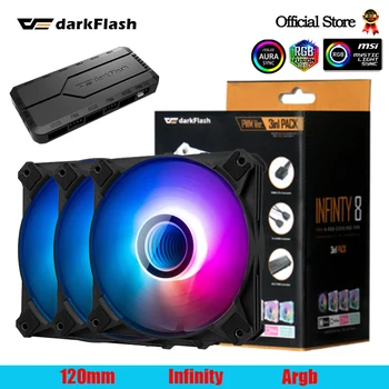 DarkFlash 12cm Infinity Argb PC Case Фенове 3 Pin 5V Aurg Синхронизация Без Контролер