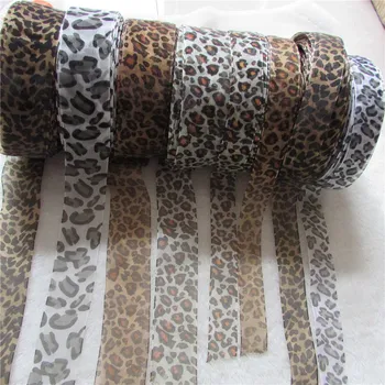 10 ярда Високо качество леопардовый принт Сатен, Край Прозрачна Органза лък занаят широчина 25 мм-40 мм