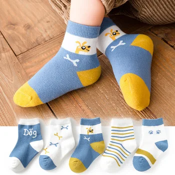 Qshare, 5 чифта/лот, памучни чорапи за деца, от 1 до 5 години, чорапи за момчета и момичета, Однотонная топли дрехи за новородени в рубчик