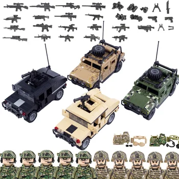 САЩ Hummer Военни Строителни Блокове Броня на Колата Превозни Средства Армейски Специалните Фигурки на Войници Аксесоари Оръжие Тухли Играчки Подарък