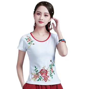 Реколта Китайската Традиционна Памучен Блуза, Лятна Секси Риза, Новост, Облекло в Китайски Стил, Дамски Блузи 5XL 6XL V1939