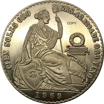 Перу 1969 Монета 100 Стъпалата Оро Метал Месинг Златна Монета От 100 Песос Сувенир, Са Подбрани Копие Монети