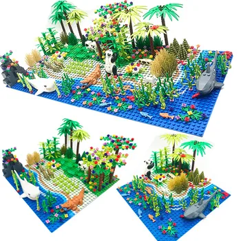 Тропическите Гори на Блокове Модел на Град Храст, Цвете, Билка Дърво с Животни Базова Плоча САМ MOC Част Съвместими Приятели Изграждане на елементи на
