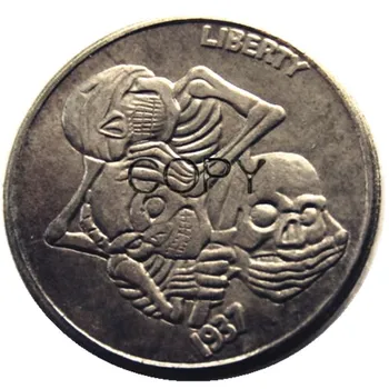 БУ (25) Скитник Никел 1937-D 3-Ножный Бивол Никел Рядко Креативен Череп Извънземните Забавно Копие Монети