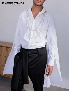 Стилен мъжки однотонная универсална проста Блуза Свободно, Намаляване, ежедневни Градинска дрехи, модни Разкроена Ризи с дълъг ръкав S-5XL