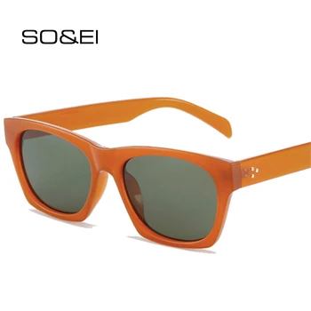 SO & EI Ins-Популярните Модни Квадратни Дамски Слънчеви Очила Ретро Нитове Украса Нюанси UV400 Маркови Дизайнерски Мъжки тъмнозелени Слънчеви Очила
