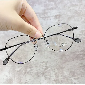 Анти-Синя Светлина Очила Дограма за Кръгли Лещи на Очила за четене на Жените и Мъжете Прозрачни Рамки За Очила, Оптично Огледални Метални Очила