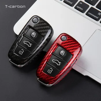 T-Carbon Авто Сгъваем Калъф за ключове от въглеродни влакна, пълен Калъф за Audi A3 8L 8P A4 B6 B7 B8 4F C6 RS3 TT 8L 8V S3 C5 C6 Q3 Q7