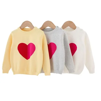 Пуловер със сърца за малки момичета, Вязаный Пуловер с кръгло деколте, Обикновен Памук Пуловер с дълги Ръкави в корейски стил, пролетно-есенен Детски дрехи за момичета